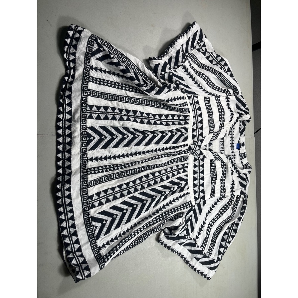 Old Navy Womens XL Black White Geometric Boho Top Cotton Rayon Short Sleeve